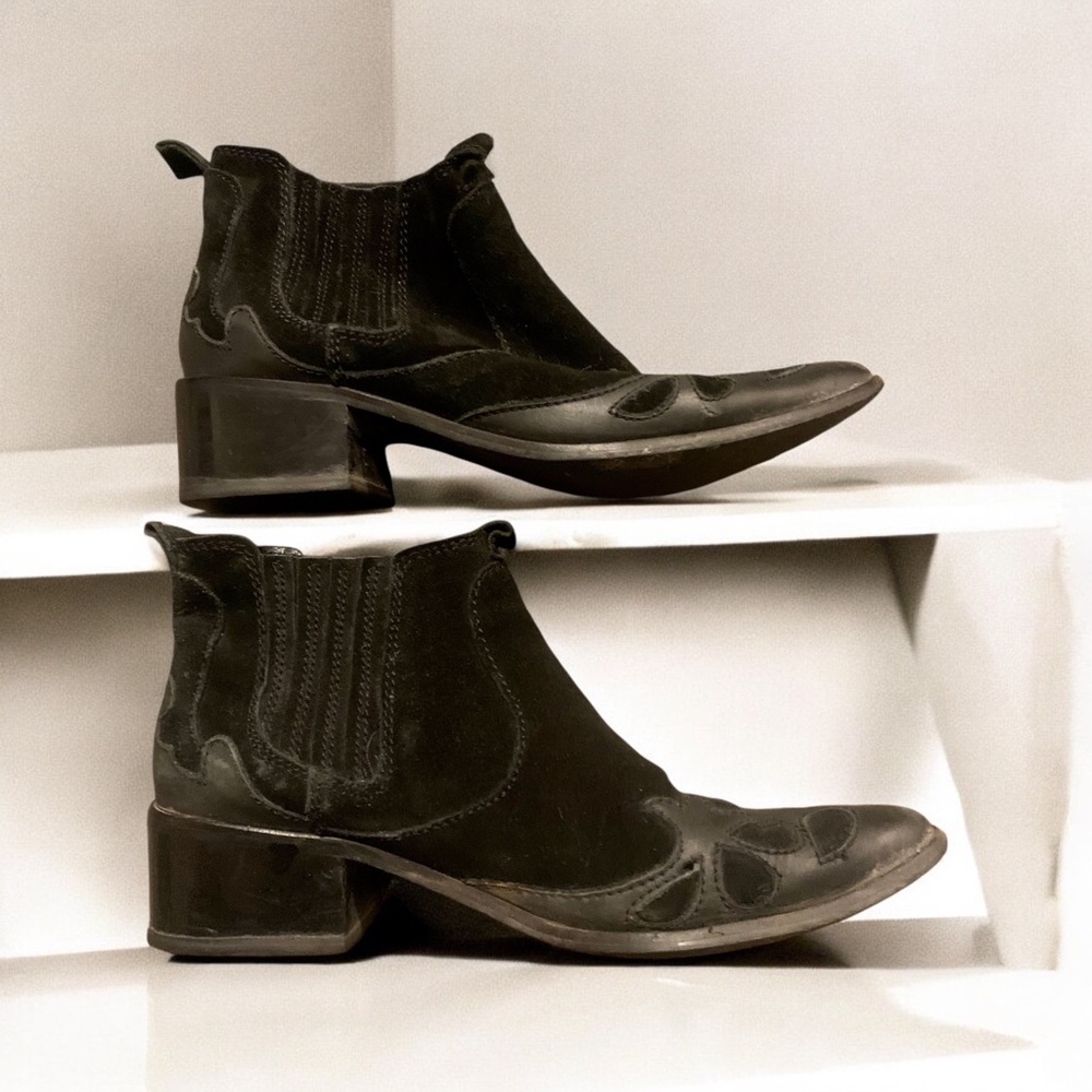 Zara Black Suede Western Ankle Booties size 38